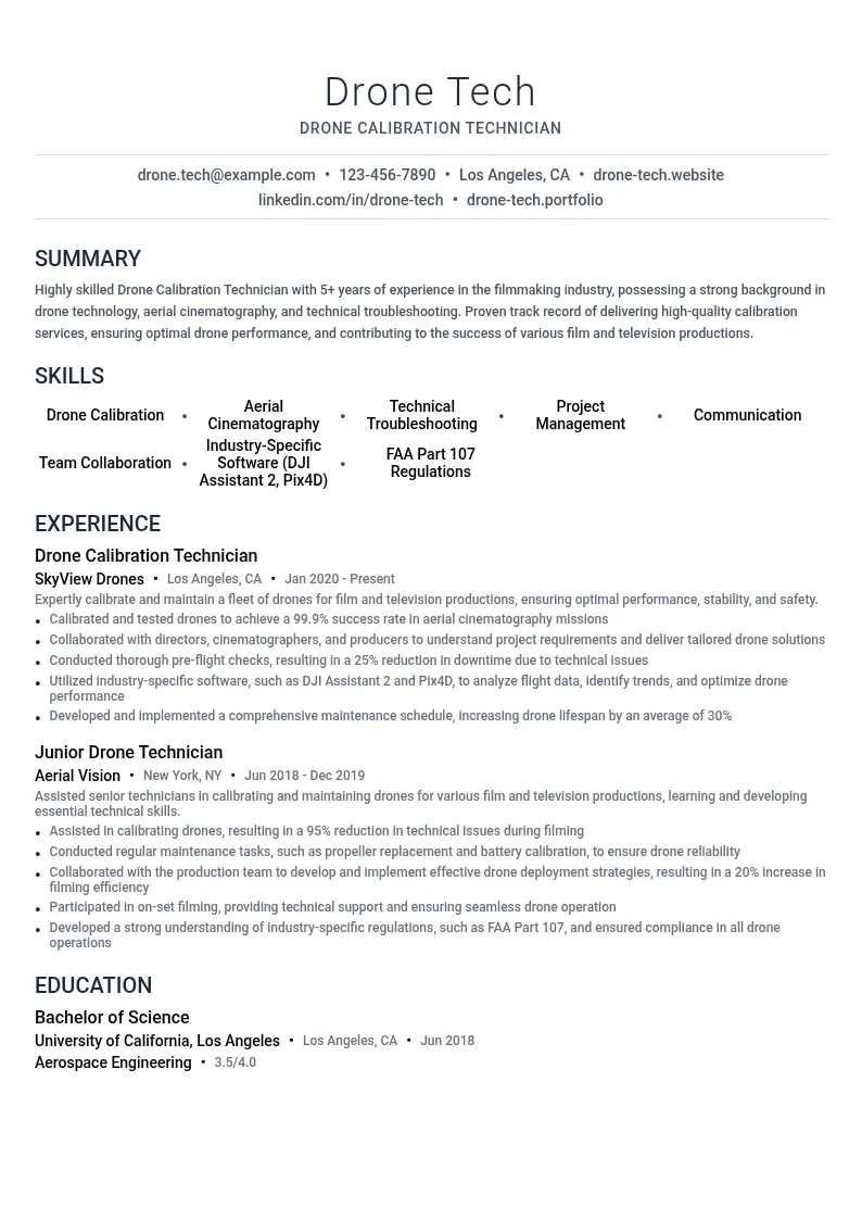 Drone Calibration Technician resume example