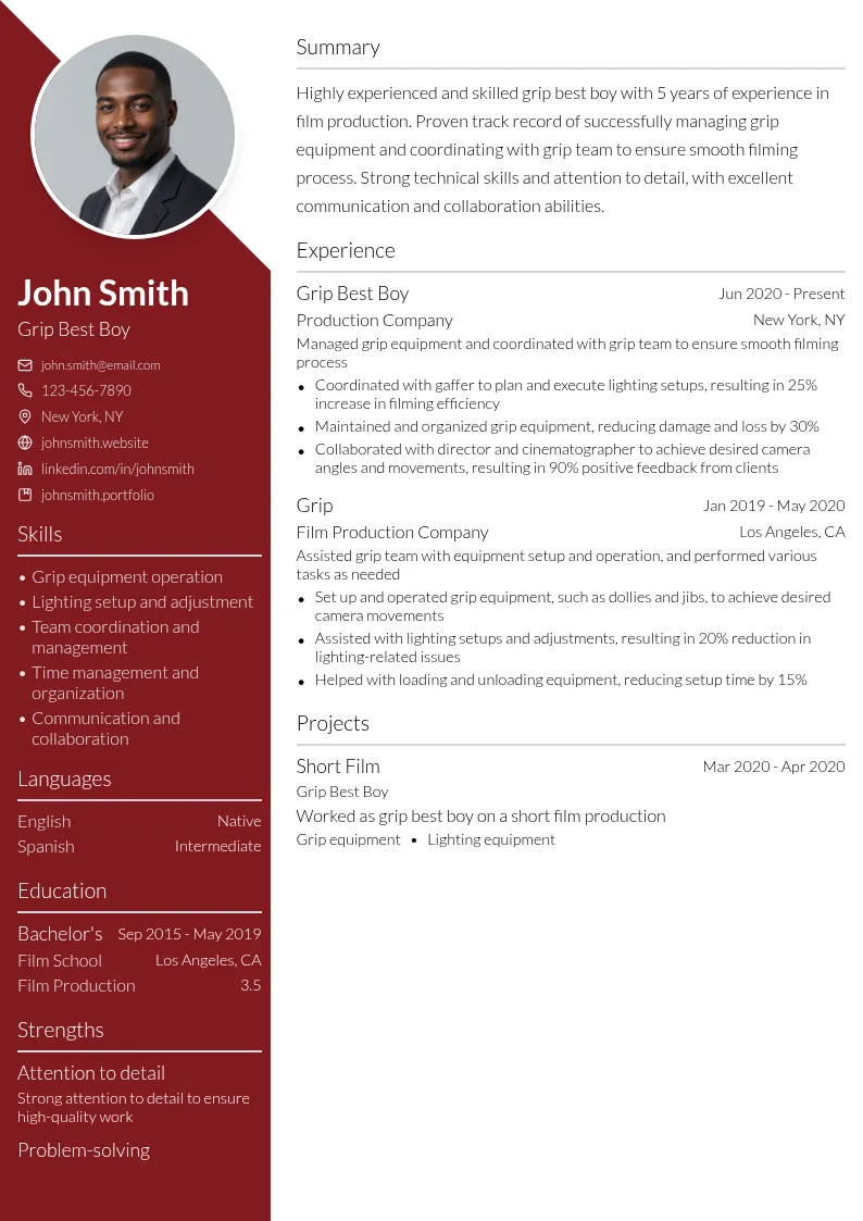 Grip Best Boy resume example