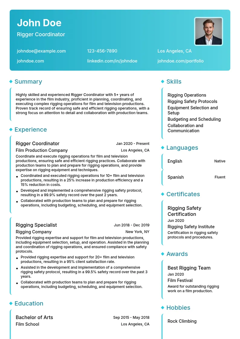 Rigger Coordinator resume example