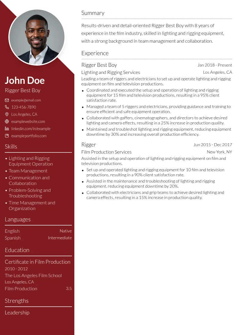Rigger Best Boy resume example