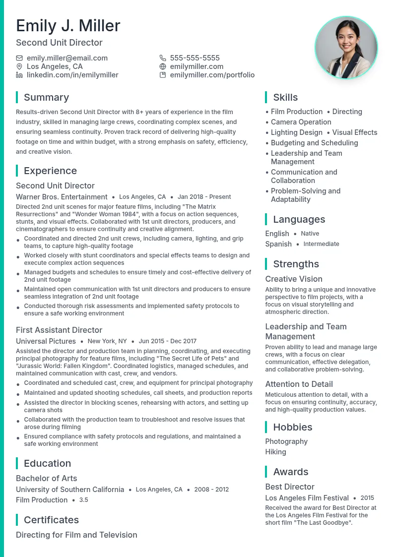 Second Unit Director resume example