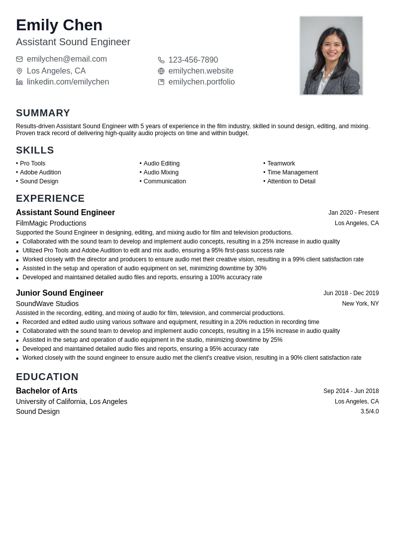 Assistant Sound Engineer resume example