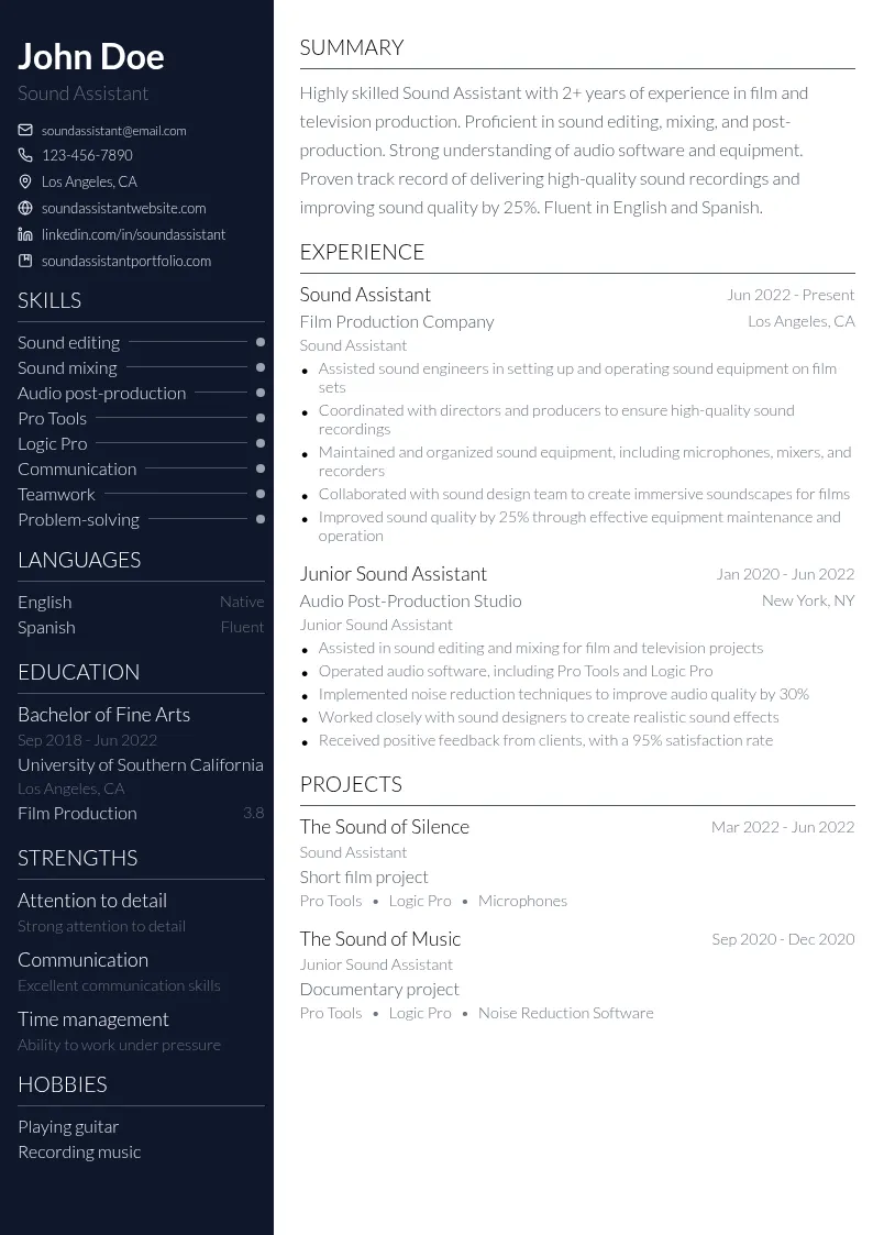 Sound Assistant resume example