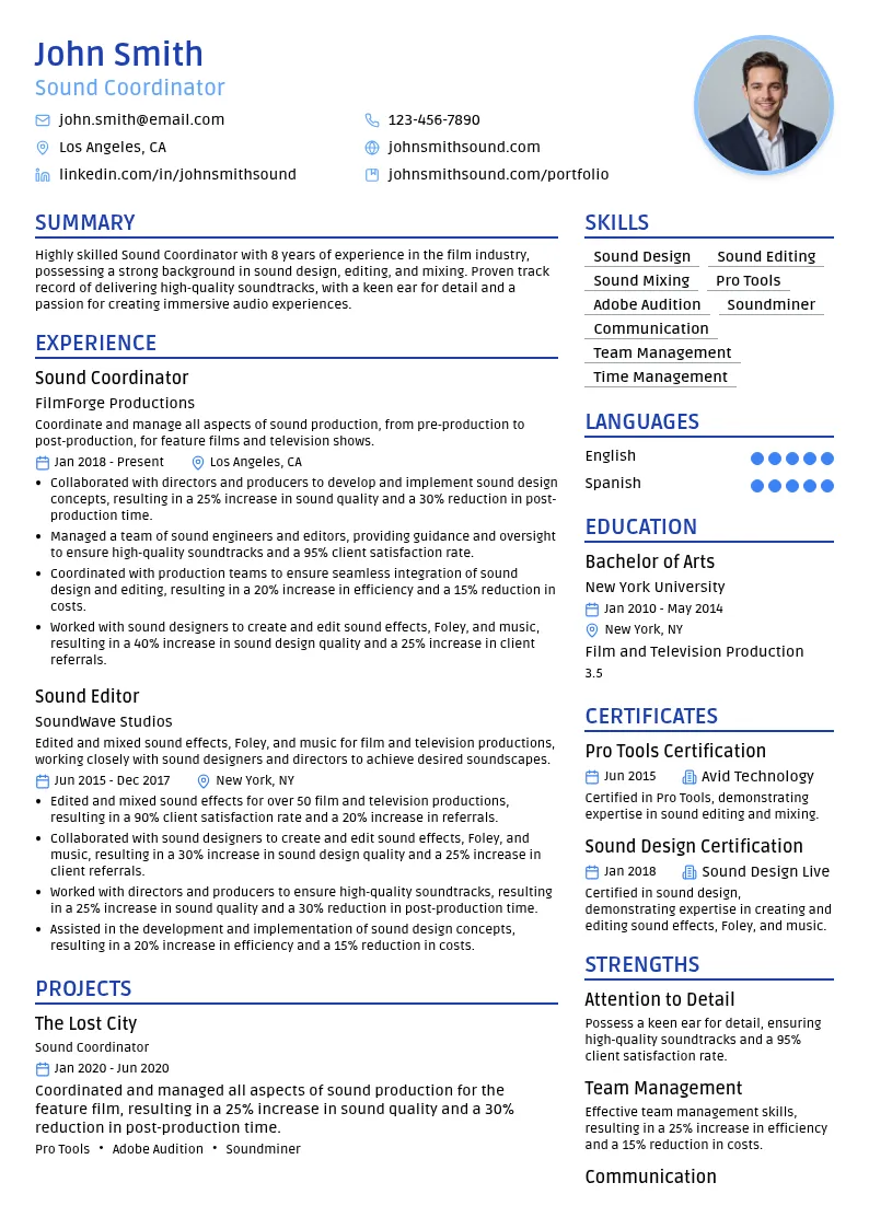 Sound Coordinator resume example
