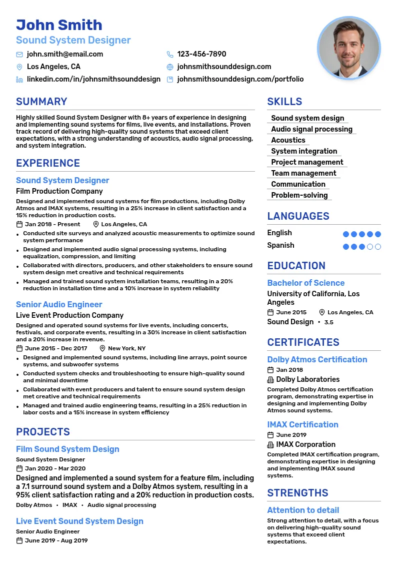 Sound System Design resume example