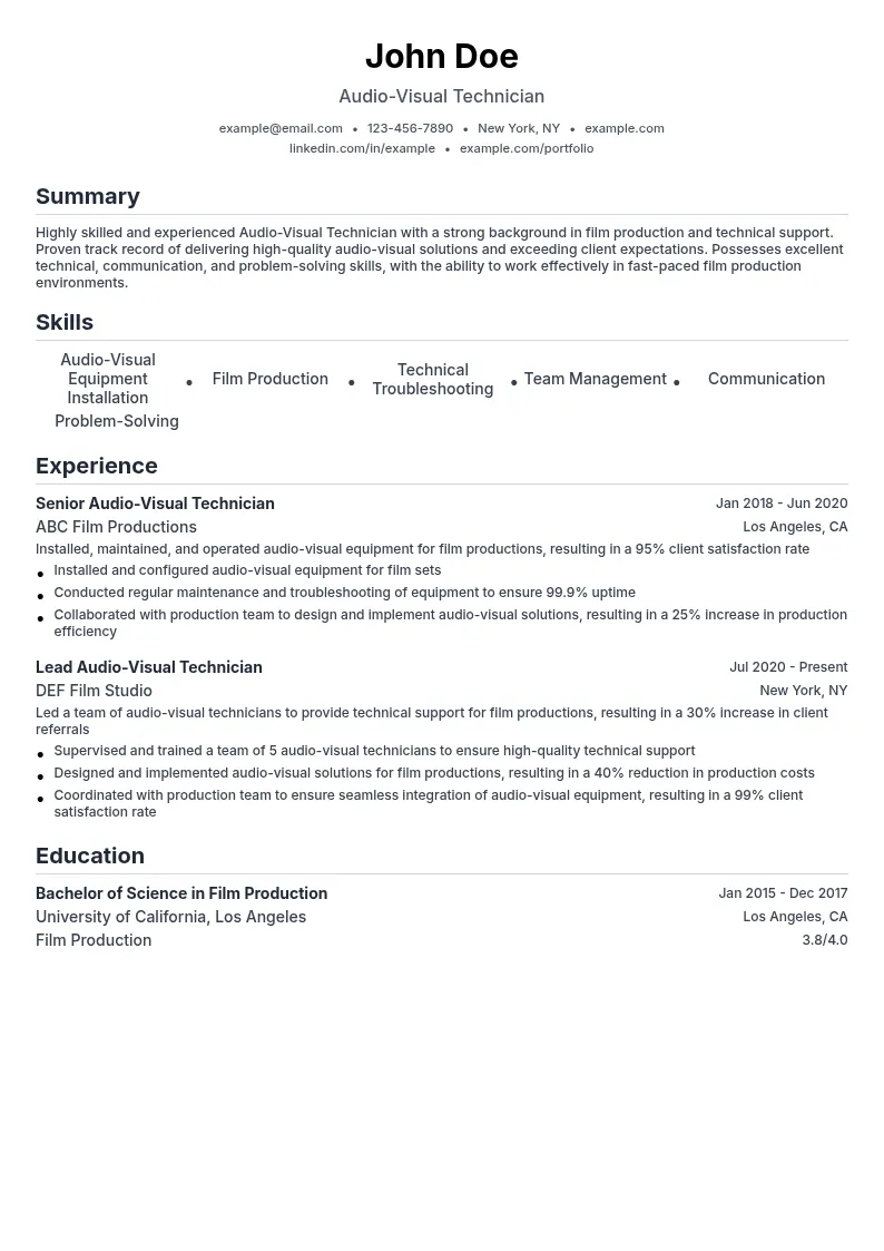 Audio-Visual Technician resume example