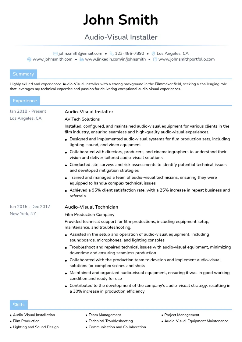 Audio-Visual Installer resume example