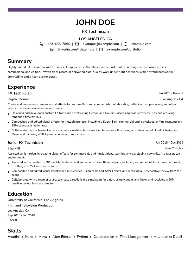FX Technician resume example