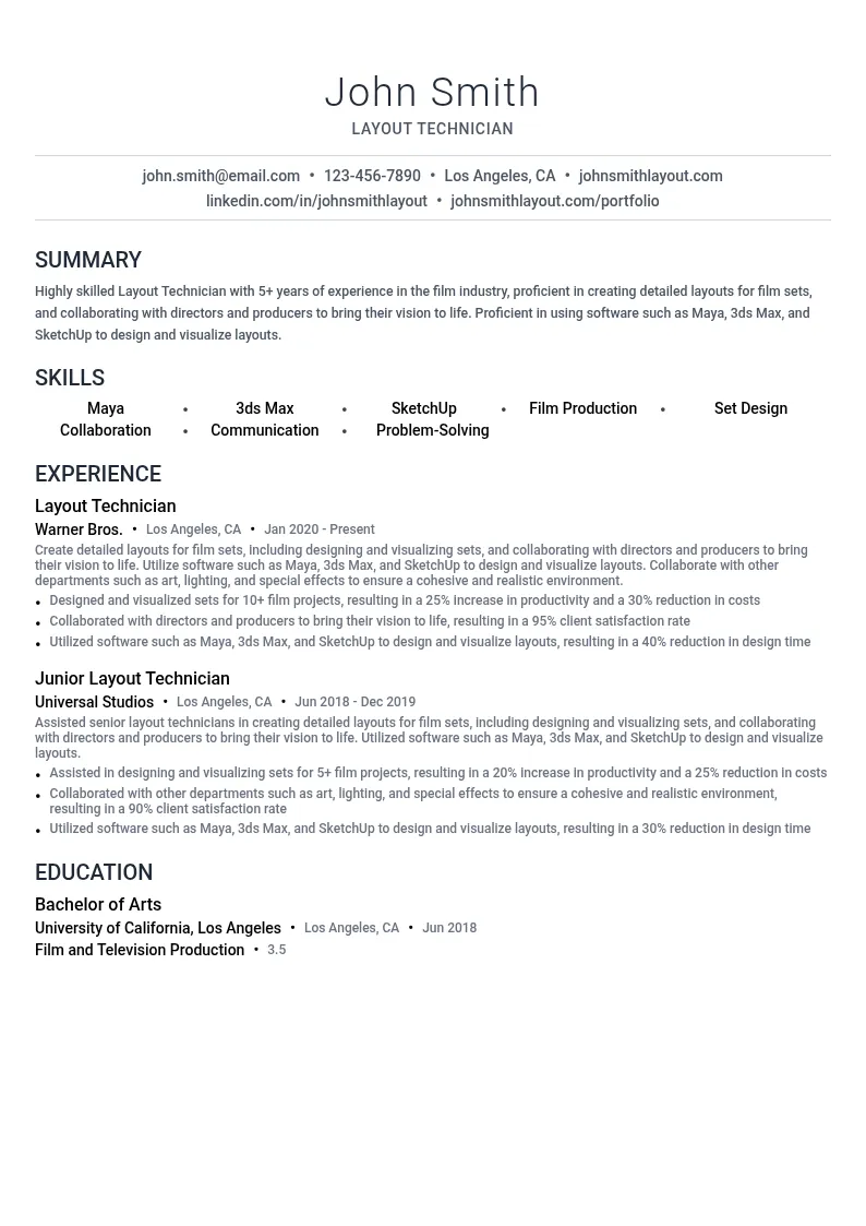 Layout Technician resume example