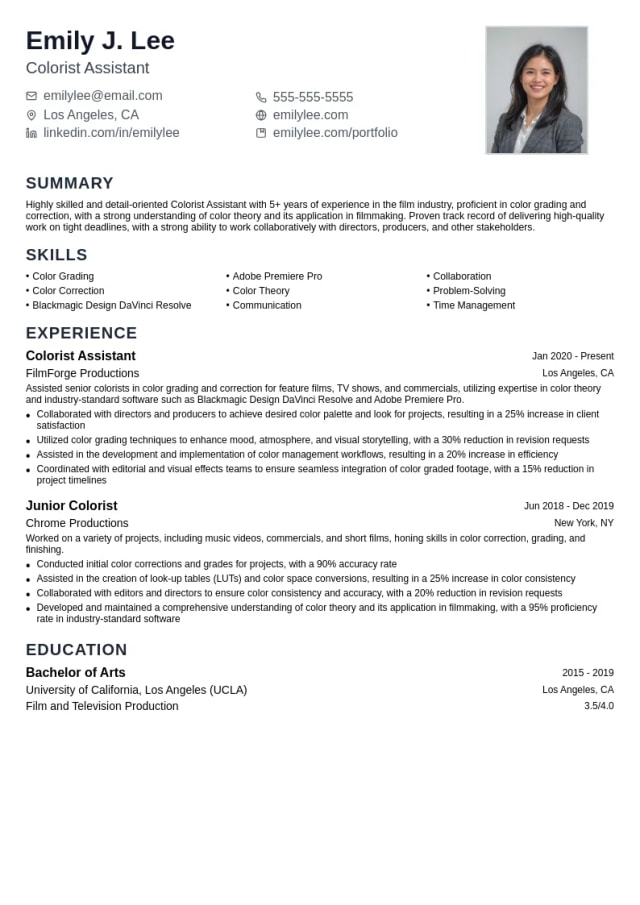 Colorist Assistant resume example