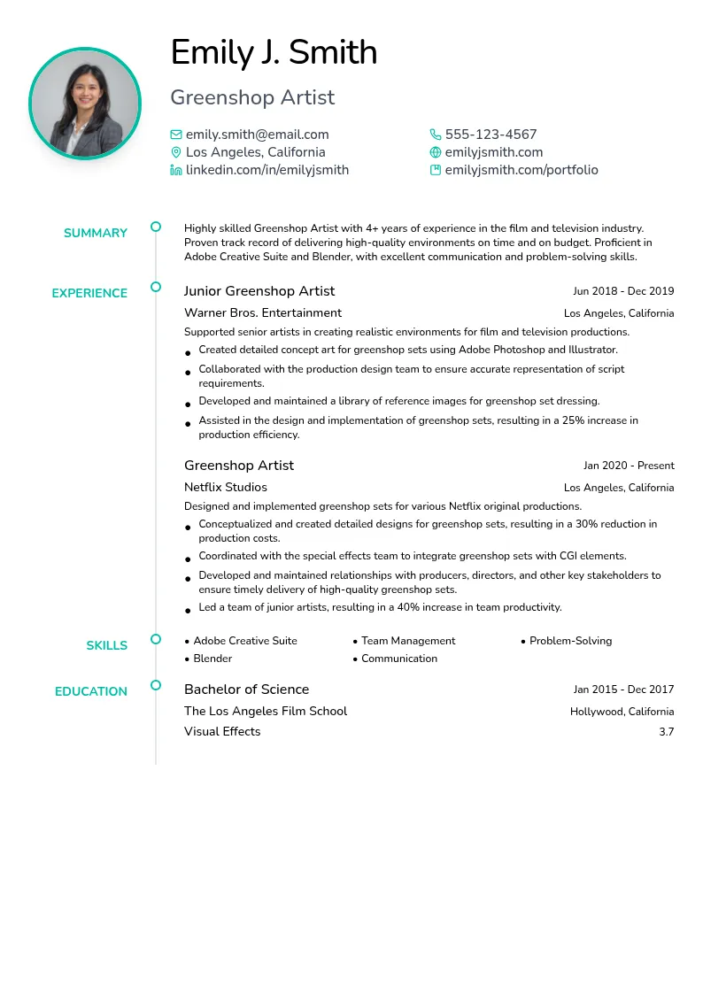 Greenshop Artist resume example