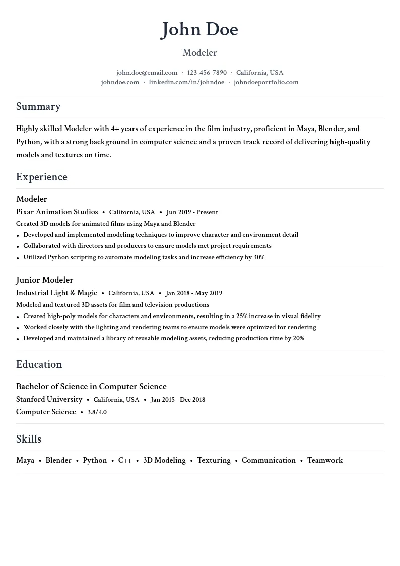 Modeler resume example