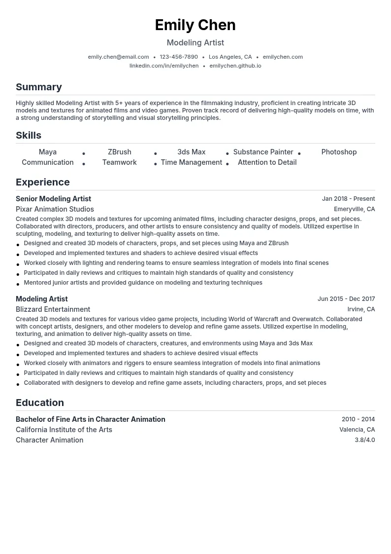 Modeling Artist resume example