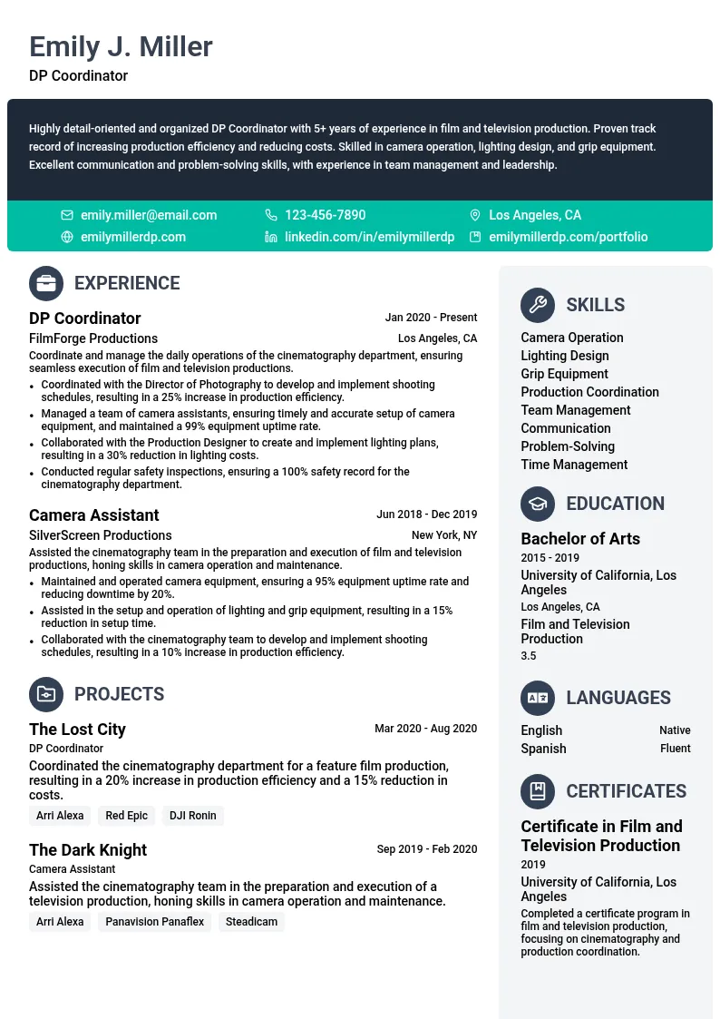 DP Coordinator resume example