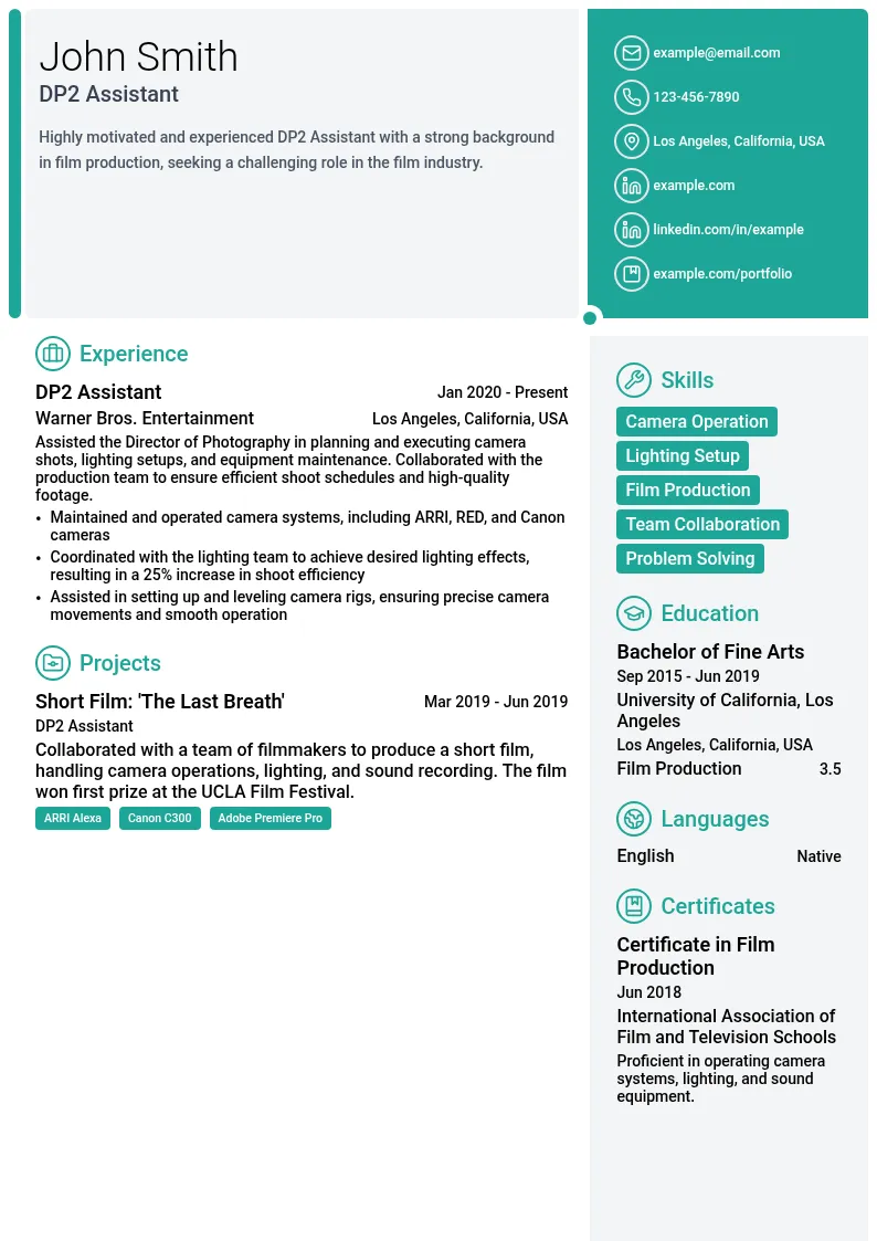 DP2 Assistant resume example