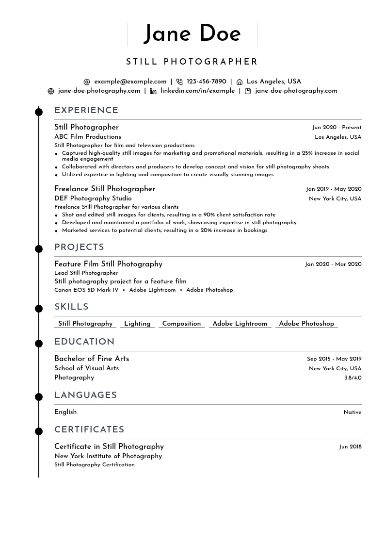 Still Photographer resume example