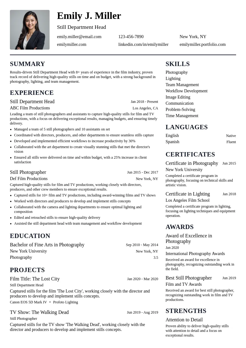 Still Department Head resume example