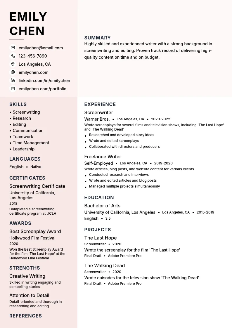 Writer resume example