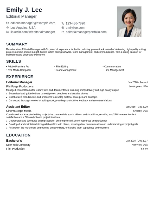 Editorial Manager resume example