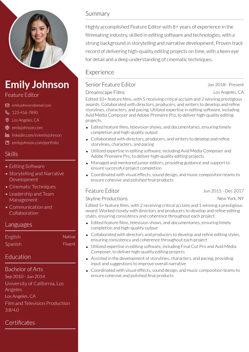 Feature Editor resume example
