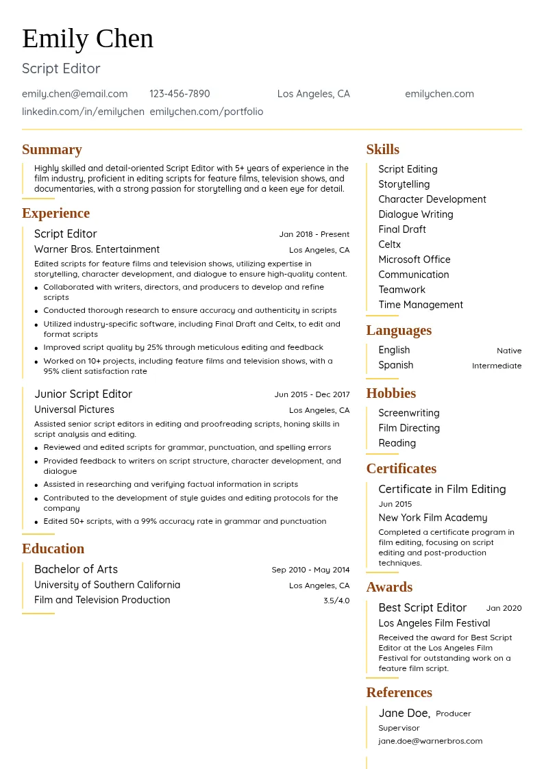 Script Editor resume example