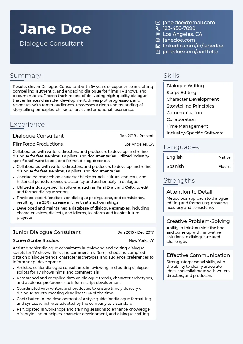 Dialogue Consultant resume example