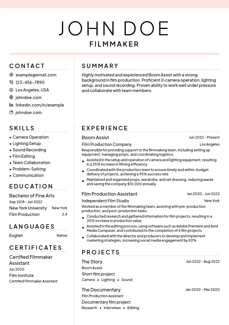 Boom Assist resume example