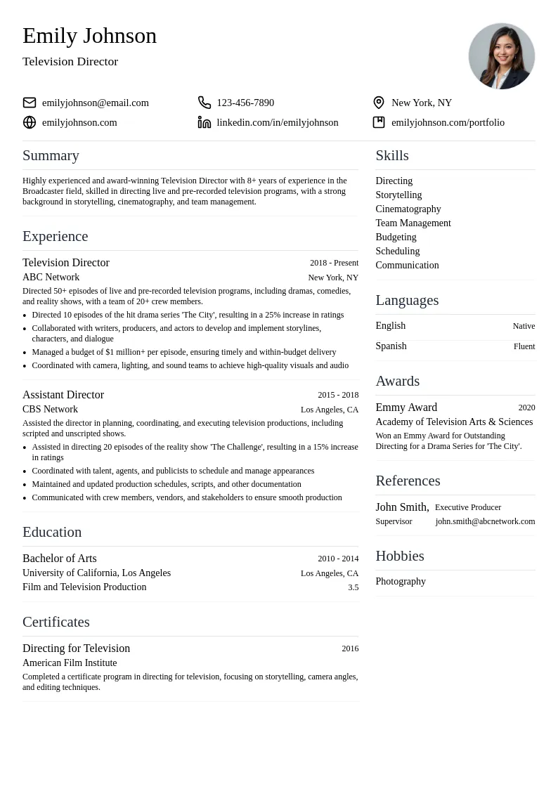 Television Director resume example