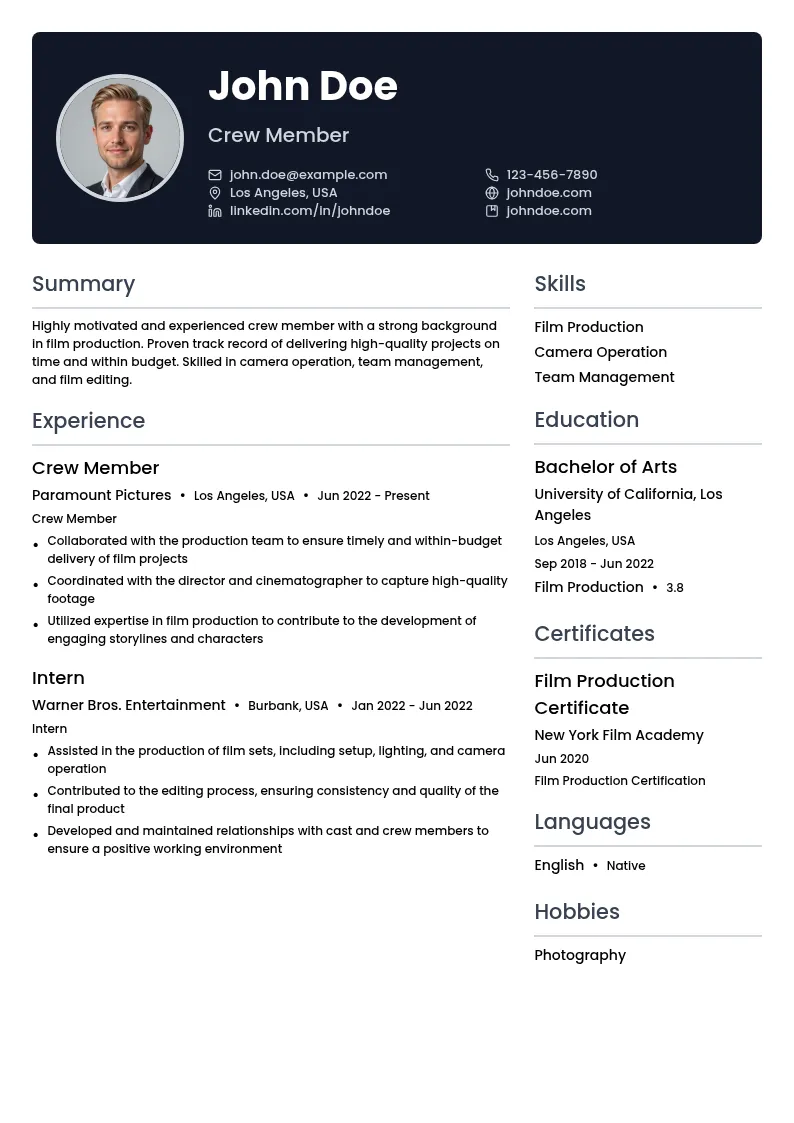 Crew resume example