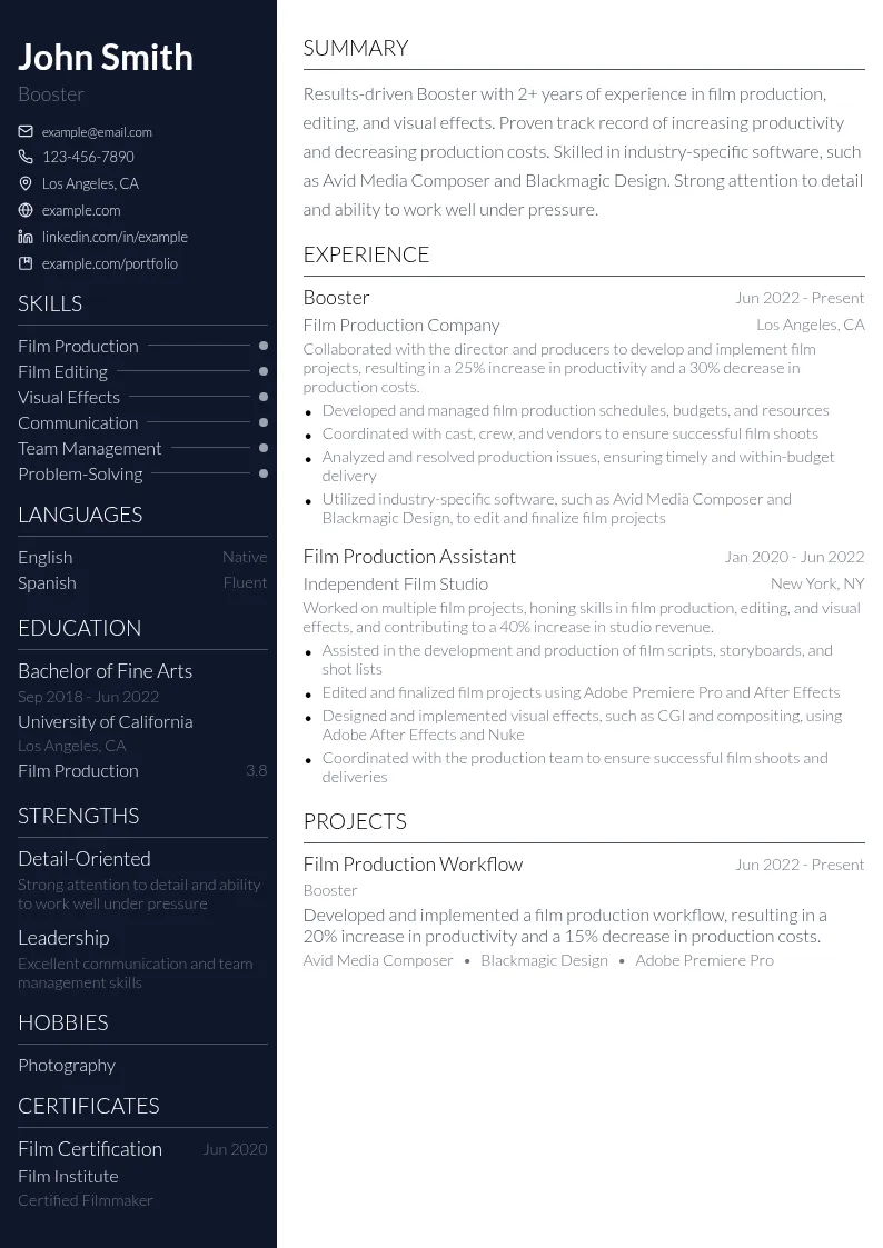 Booster resume example