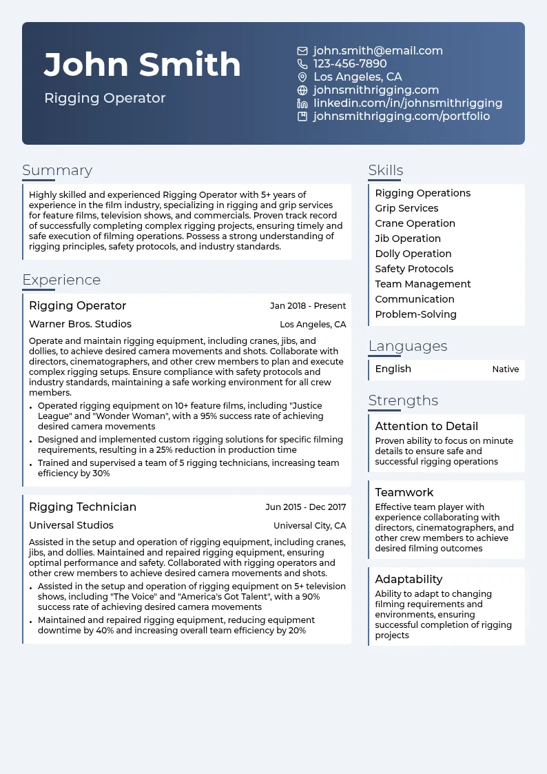 Rigging Operator resume example