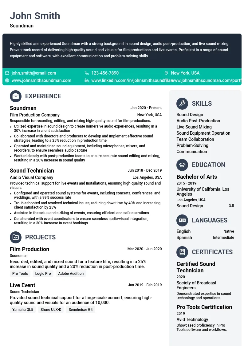Soundman resume example