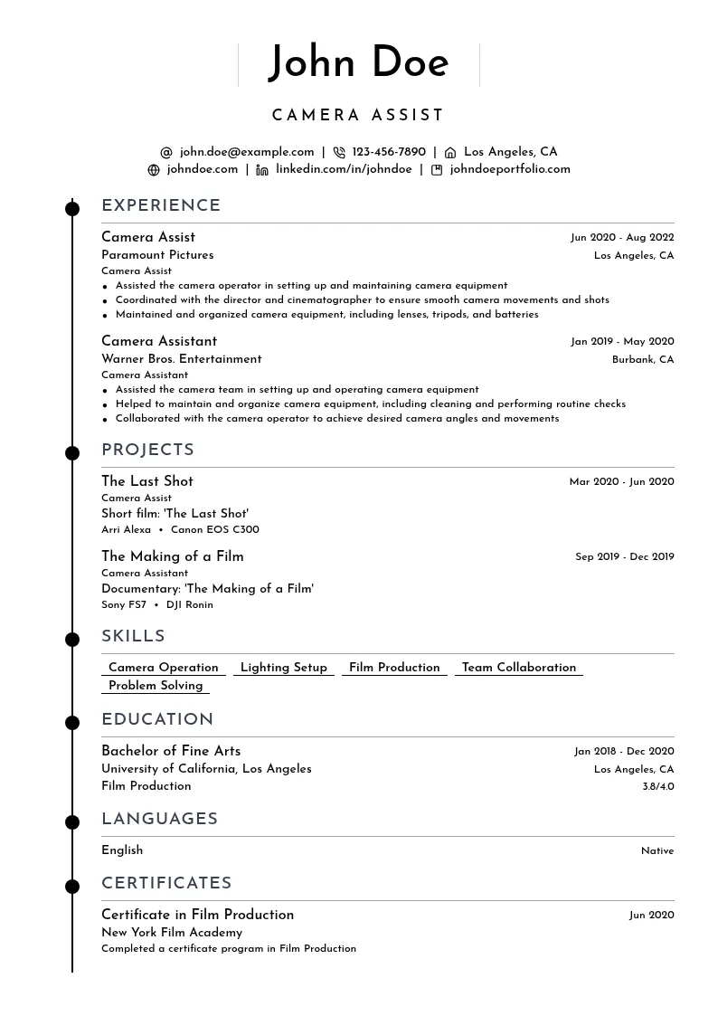 Camera Assist resume example