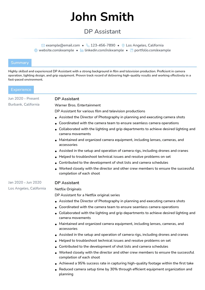 DP Assistant resume example