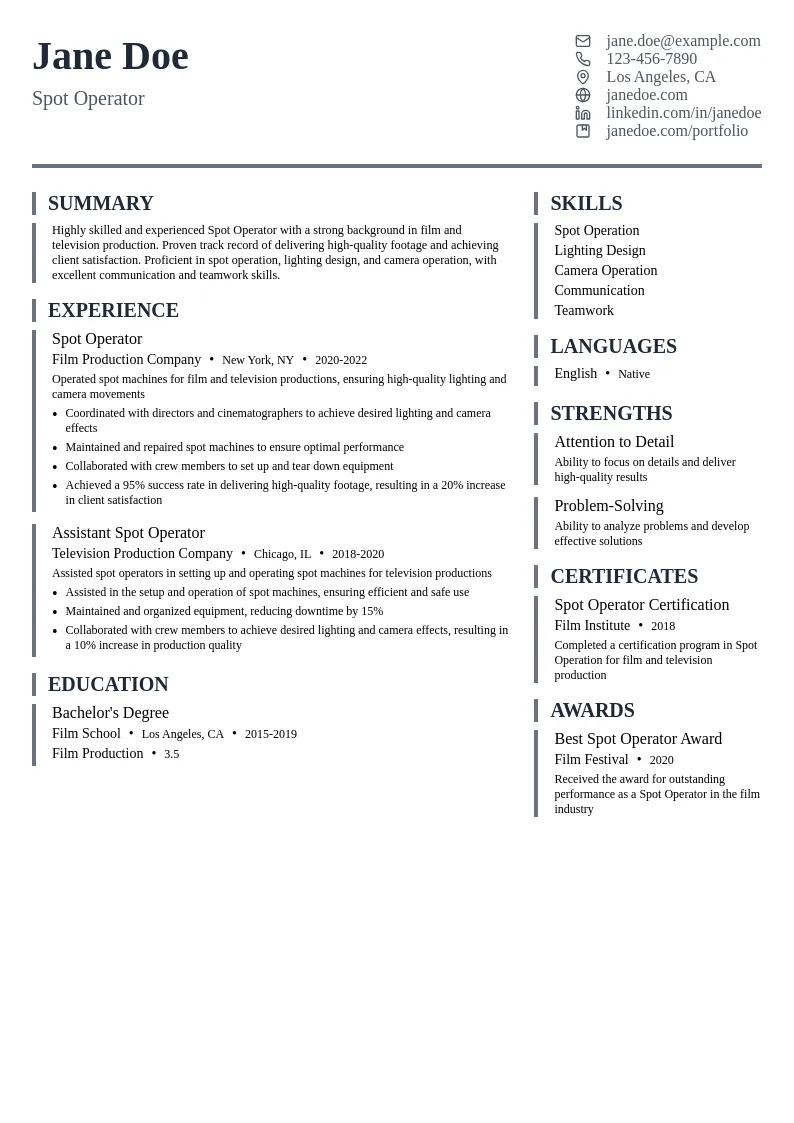 Spot Operator resume example