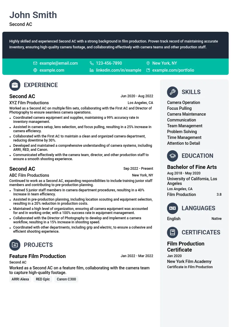 Second AC resume example
