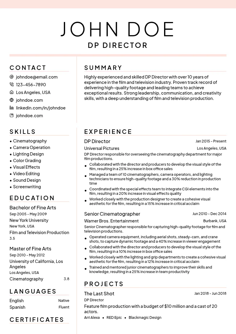 DP Director resume example