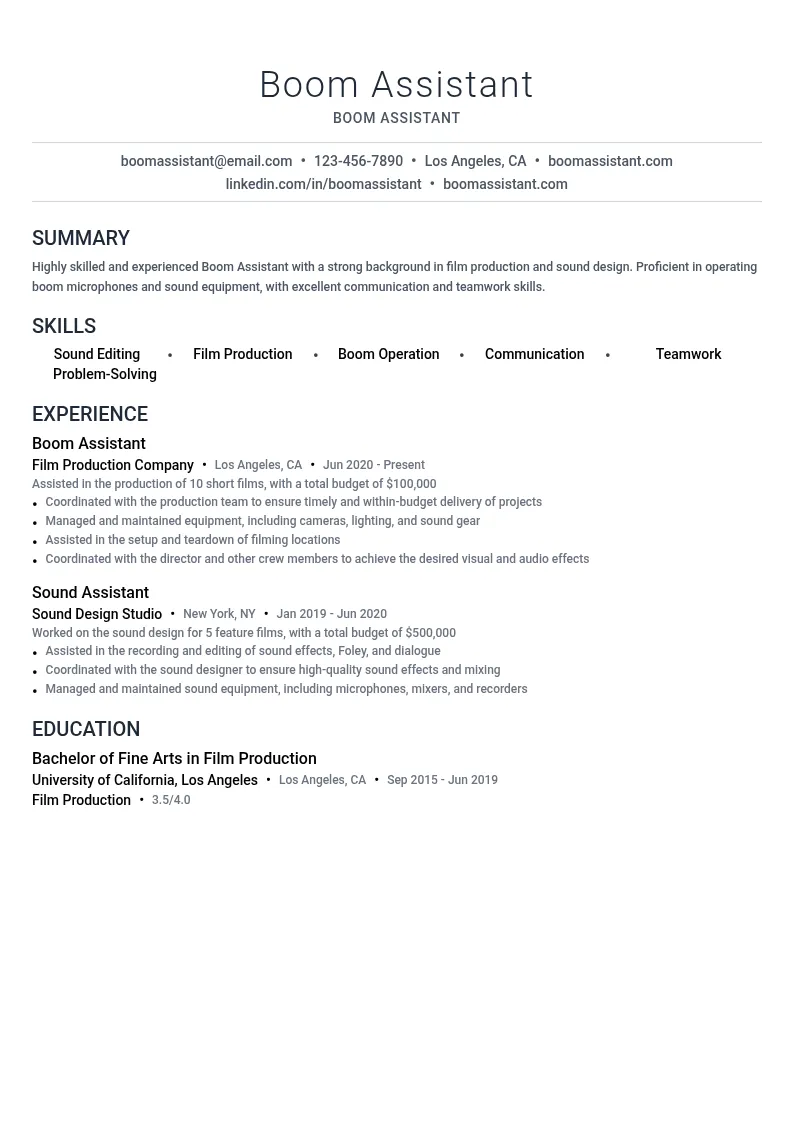 Boom Assistant resume example