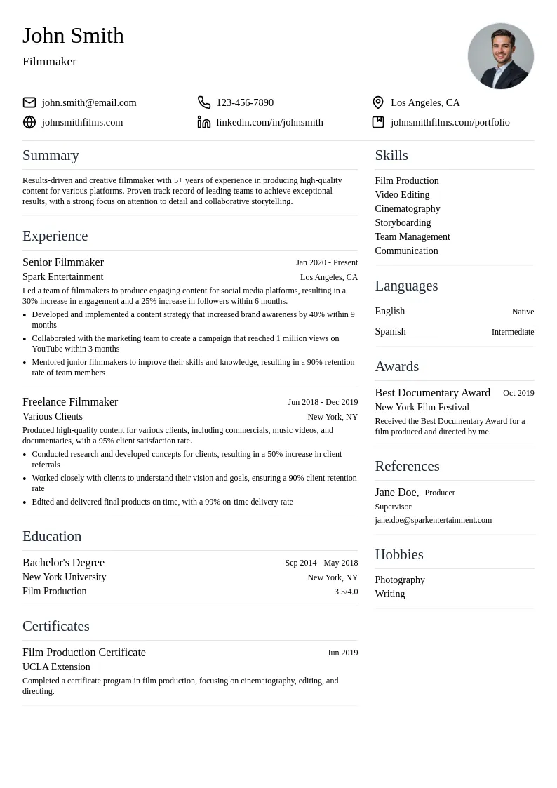 Sparks Team resume example