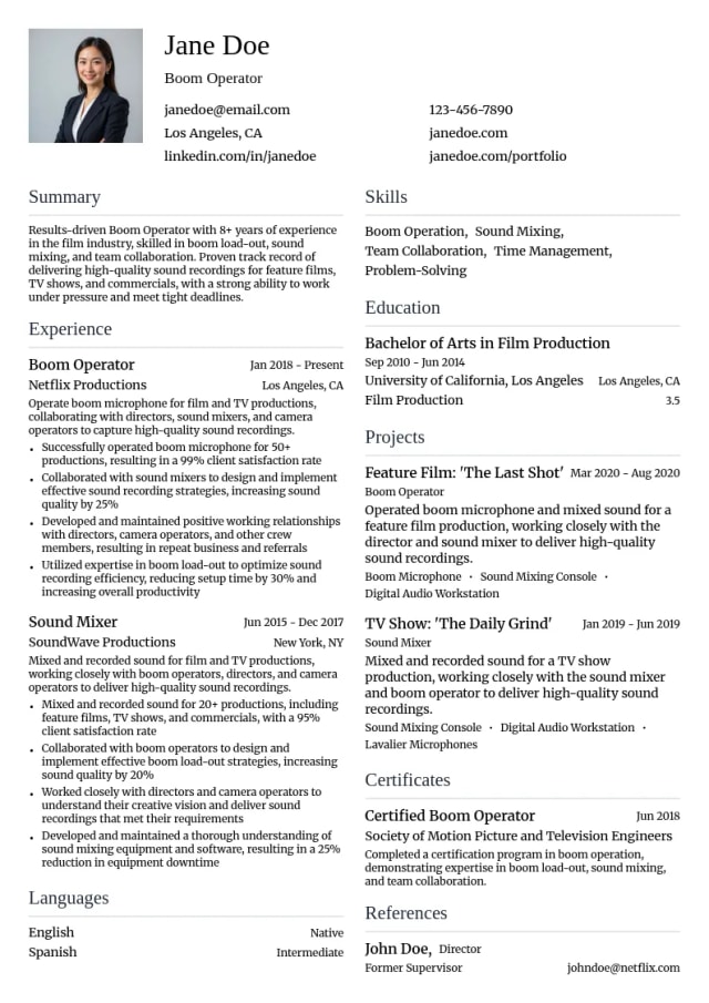Boom Load-out resume example