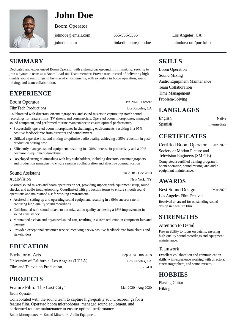 Boom Load-out Team resume example