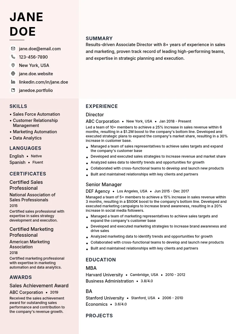 Associate Director resume example