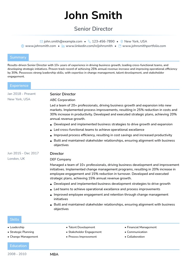 Senior Director resume example