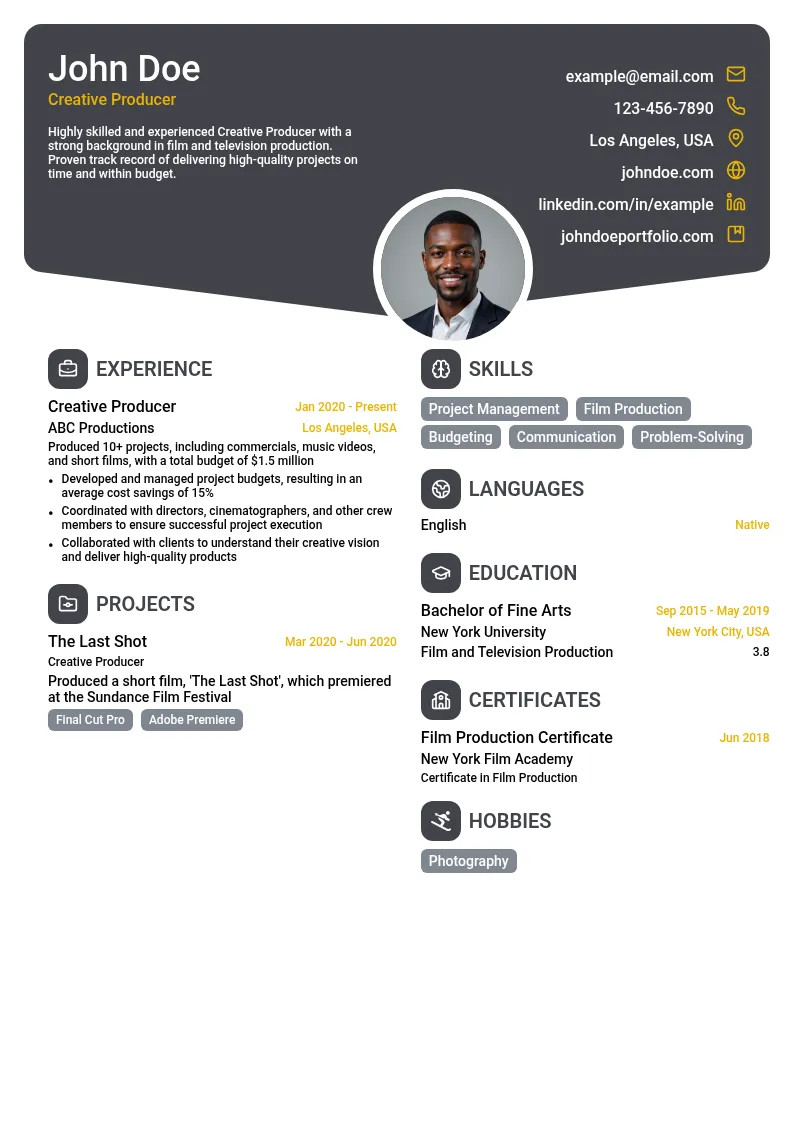 Creative Producer resume example