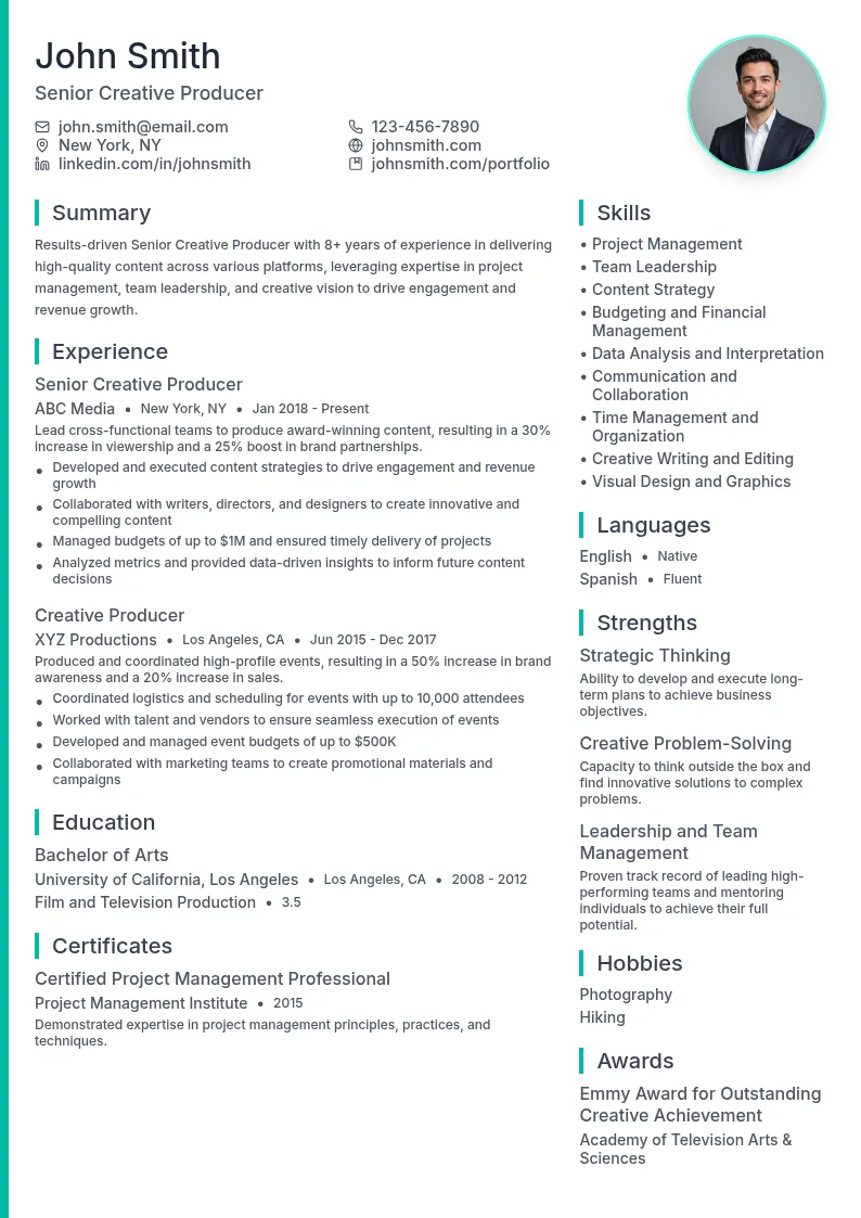 Senior Creative Producer resume example