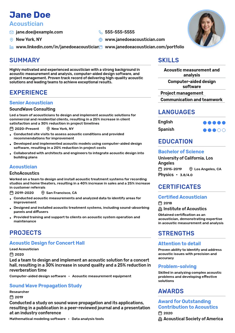 Acoustician resume example