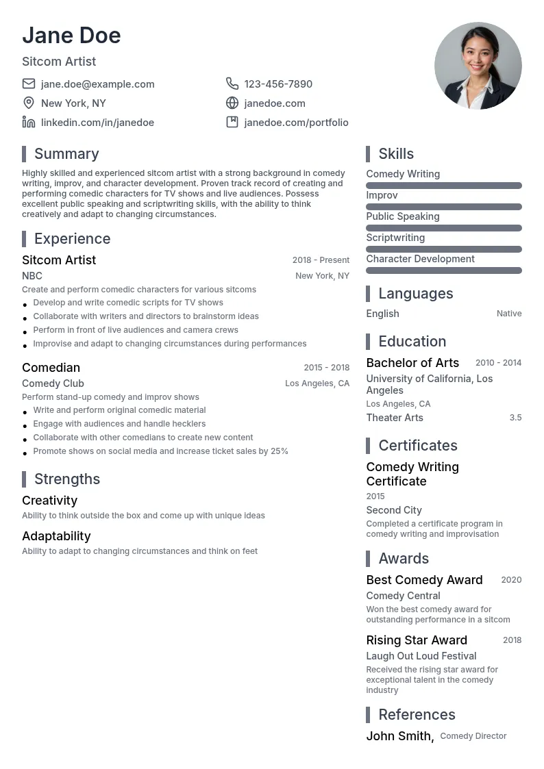 Sitcom Artist resume example