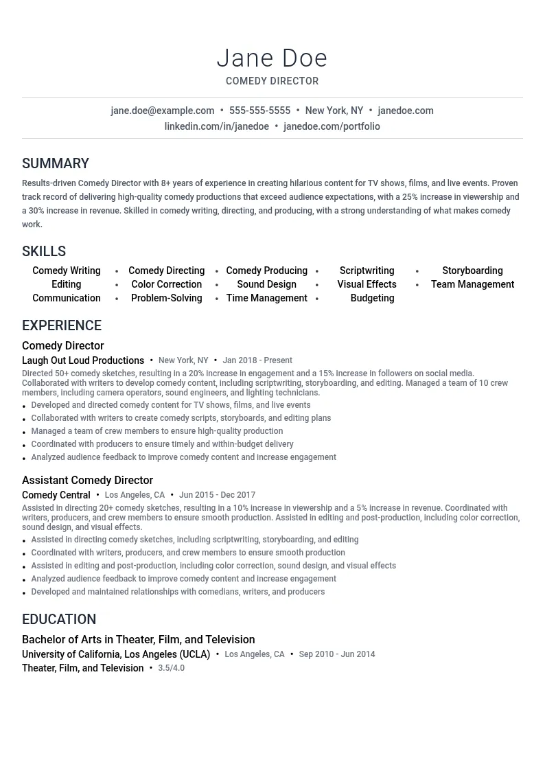 Comedy Director resume example