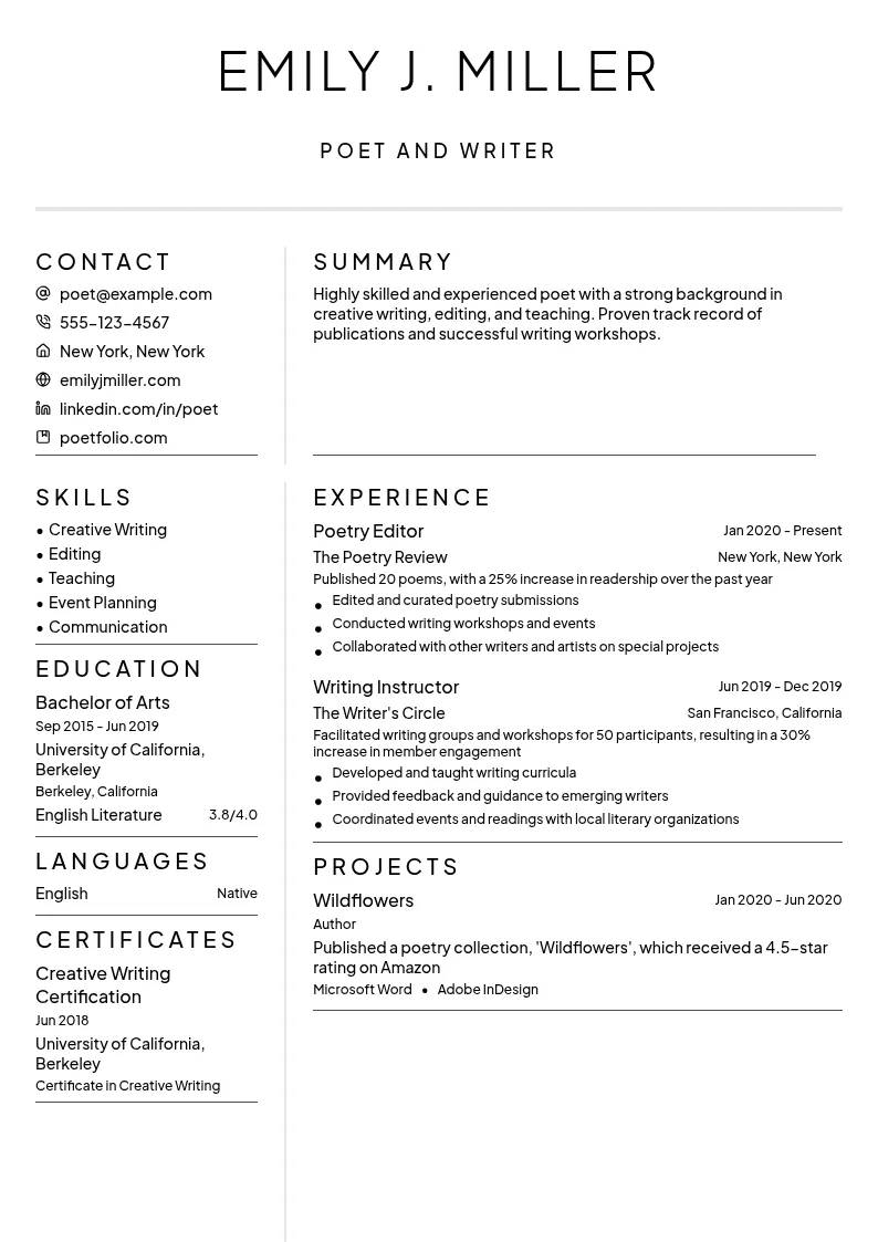 Poet resume example