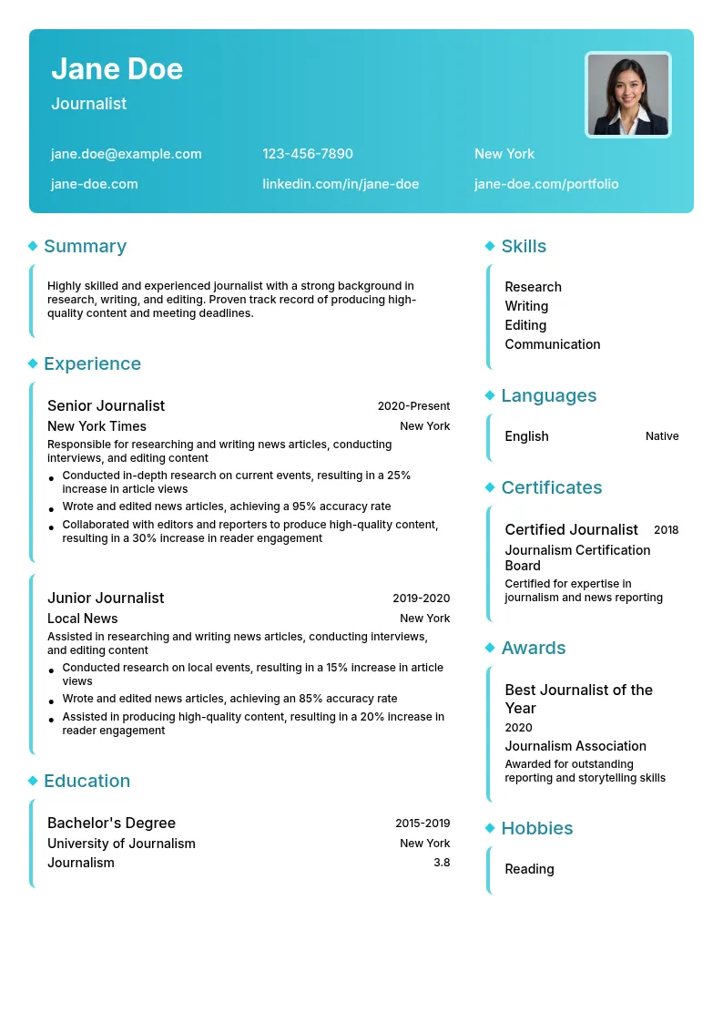 Journalist resume example